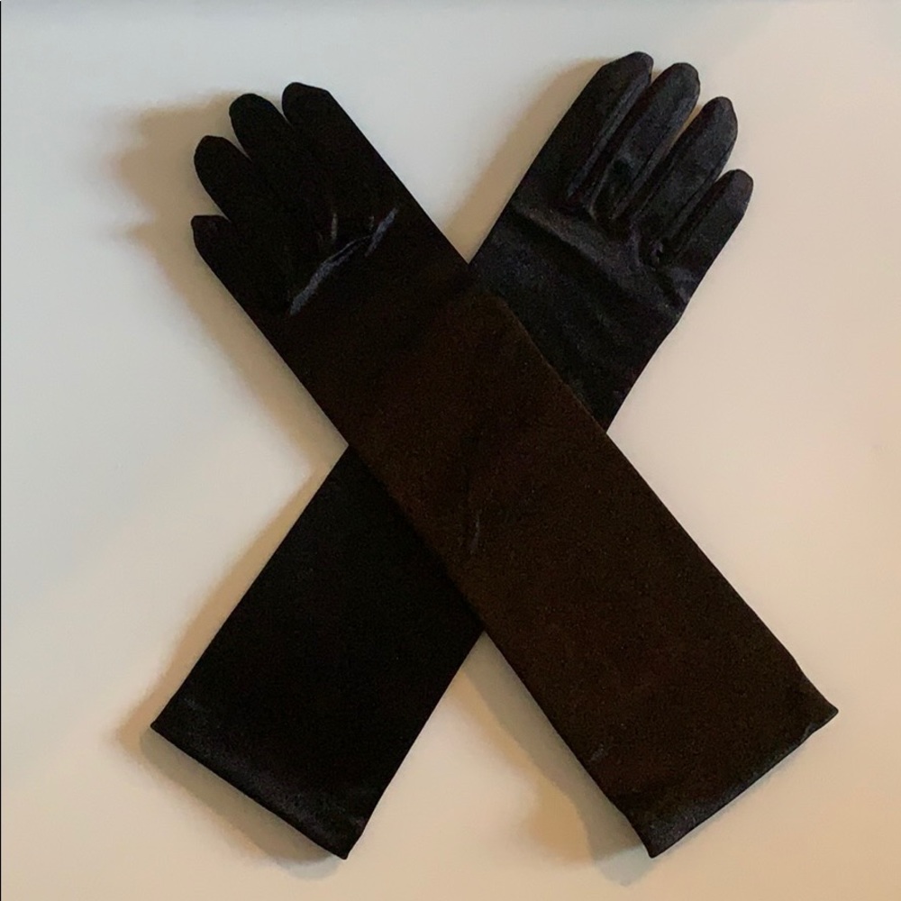 Black satin gloves - size 8-12 years